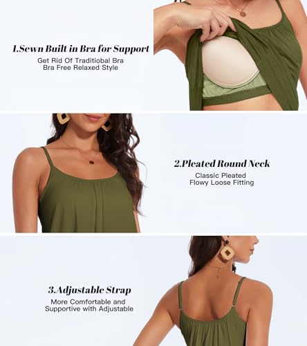 Image of Camisoles for Women with Built in Bra Adjustable Strap Tank Tops Cami Sleeveless Summer Tops for Workout Sleeping Traveling
