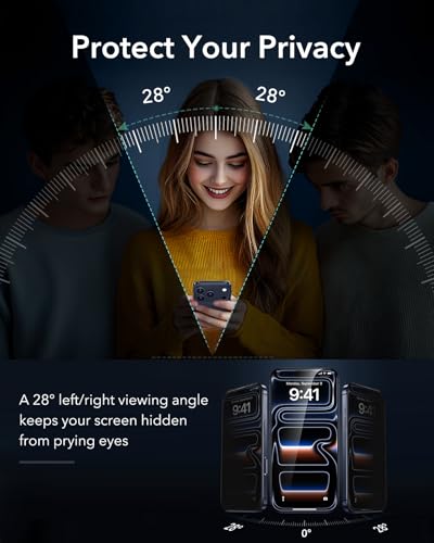 Image of ESR 3 Pack for iPhone 17 Pro Privacy Tempered Glass Screen Protectors, High Clarity, 9H Hardness Scratch Resistant, Military-Grade, Shatterproof, Screen Guard with Easy Installation Tool