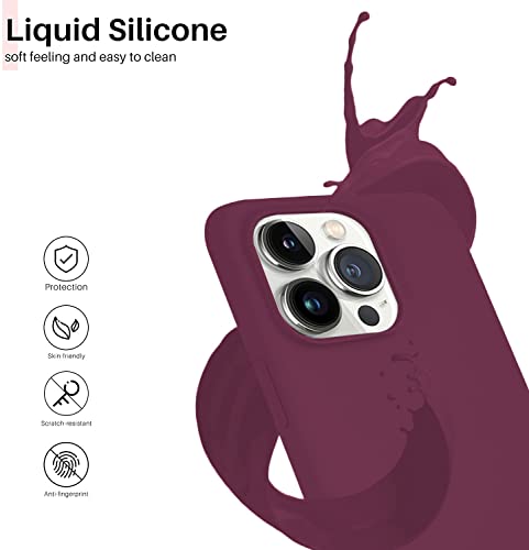 Image of DIZORO Microfiber Candy Case Compatible for iPhone 13 Pro Shockproof Slim Back Cover Liquid Silicone Case - Wine Red
