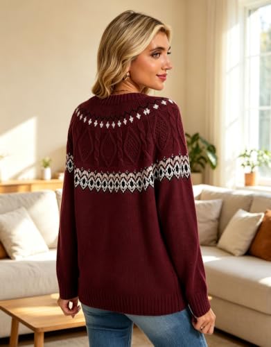Image of Women's Vintage Fair Isle Pullover Sweater Lightweight Knit Tops