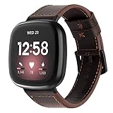 Armband Kompatibel mit Fitbit Versa 3/Fitbit Sense Lederband, Echtes Leder Armbänder Ersatz Uhrenarmbänder Lederarmband für Herren Damen (Tiefer Kaffee)