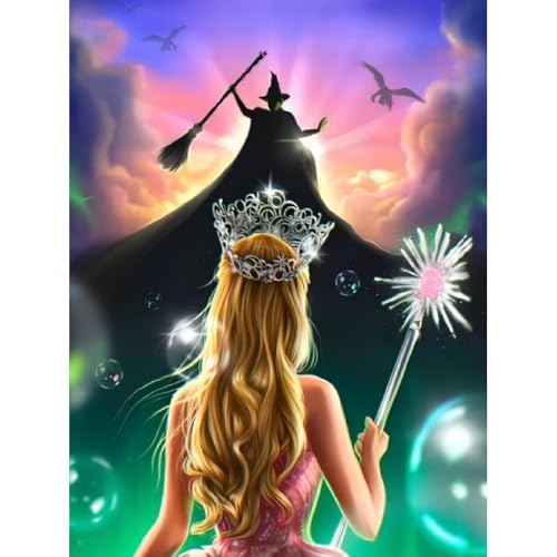 NEGEKFKX Witch Diamond Art Kits for Adults Beginners Princess Diamond Painting Kits for Adults 5D Full Drill DIY Diamond Dot Gem Art Kit Wall Home Decor Arts Craft 12x16 inch