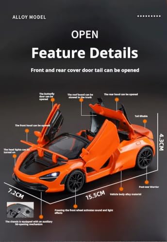 Image of 1:32 Scale McLaren 720s Convertible Alloy Pickup Car Toy Metal Pull Back Diecast Car with Openable Door and Sound Light, Gifts Toys for Kids【White】