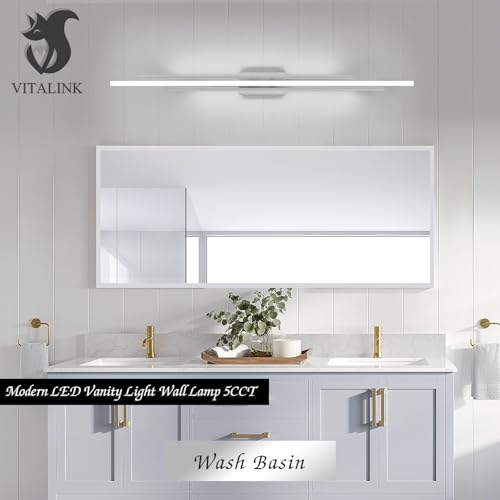 Image of 55 Inches Nickel LED Modern Bathroom Vanity Light Fixtures Dimmable 5CCT Vanity Light Bar Over Mirror 3-Light Wall Light for Bathroom Over Mirror Picture Light