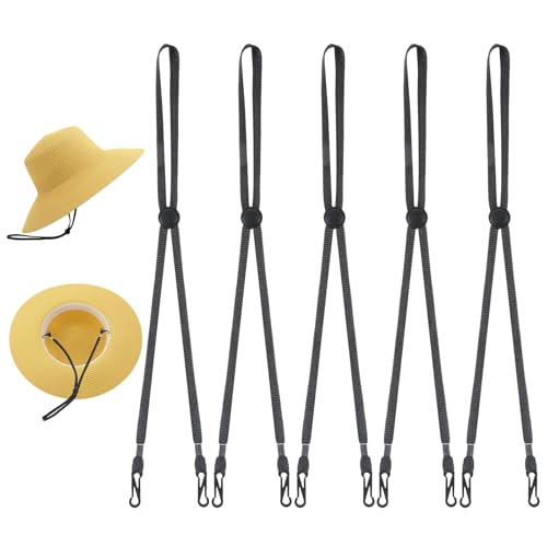 5 Pcs Adjustable Hat Strap Elastic Hats Removable Chin Cord Windproof Anti-Lost Cap Strap Clips Suitable for Outdoor Activities (Black)