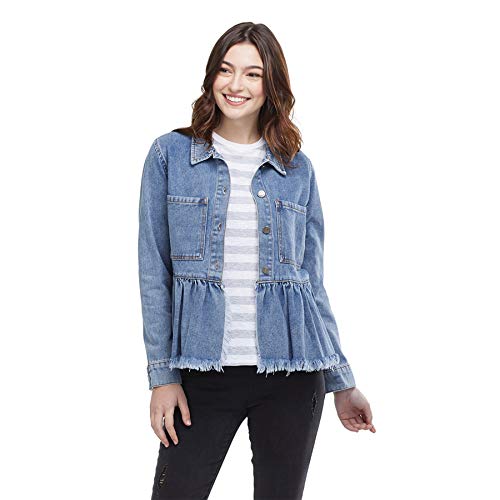 Mud Pie Women's Denim Peplum Jacket, Blue, Large