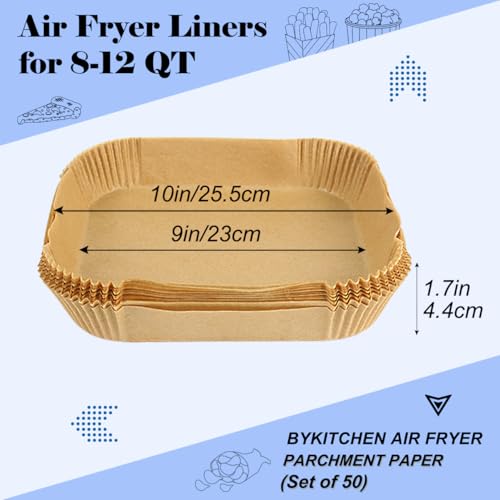 Image of BYKITCHEN 10 Inch Large Square Air Fryer Liners for 7-12QT XL Airfryer