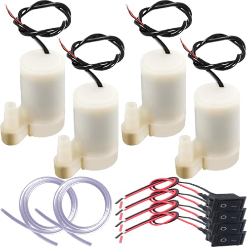 JYUDAUFU 4 Stück DC 3–5 V vertikale Wasserpumpe, Mini-Elektro-Mikro-Tauchmotor mit flexiblem Wasserrohr (1 m), Schalter, für Aquarien/Fischtanks/Teichbrunnen/Hydrokulturgärten (4 weiß)