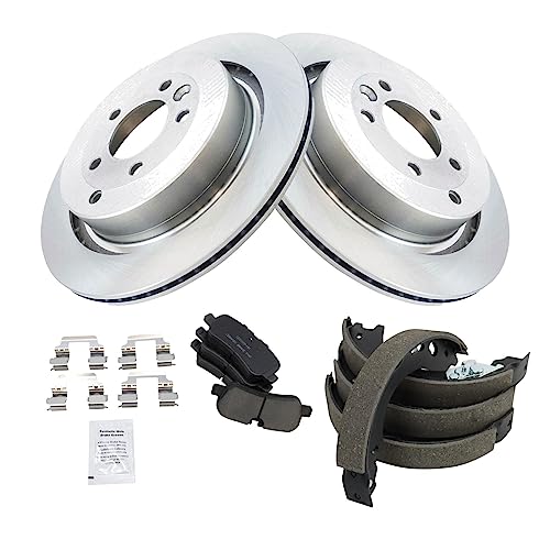 Image of TRQ Rear Brake Pad and Rotor Set Ceramic Parking Shoe Compatible with 2005-2009 Land Rover LR3 2010-2016 LR4 2006-2009 Range Rover Sport