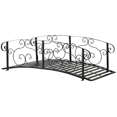 Outsunny 6' Metal Arch Backyard Garden Bridge, Safety Siderails, Arc Footbridge for Backyard Creek, Stream, Pond, Black