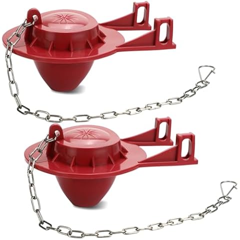 2 Pack 2-Inch Toilet Flapper Replacement Kit High Performance Universal Toilet Tank Flapper with Stainless Chain & Hook, Long Lasting Rubber, Easy to Install Red Cover