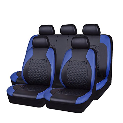 HORSE KINGDOM Universal Deluxe Pu Luxury Vinyl Faux Leather Car Seat Covers Full Set, Airbag Compatible, Breathable, Fit for Cars, Trucks, SUV (Black and Blue) by HORSE KINGDOM - Used condition - US$39.30