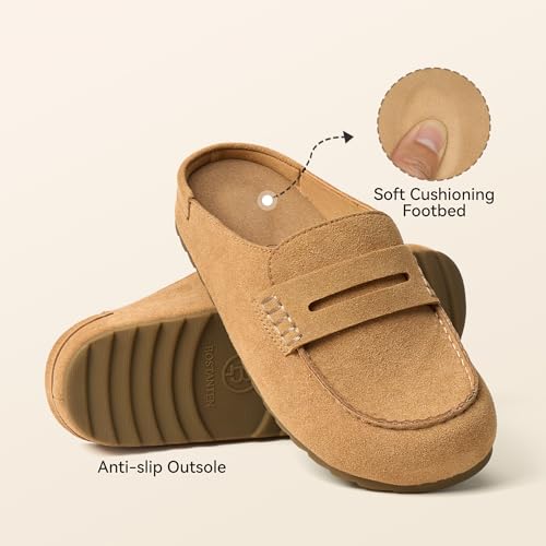 Image of BOSTANTEN Clogs for Women Wide Width Comfortable Suede Mules with Soft Footbed and Arch Support, Cute Slip On Potato Shoes