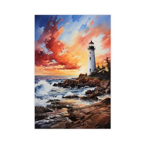 Peinture aquarelle paysage phare pour habiller un mur vide