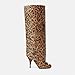 XBKXMK Women's Bow Knee High Boots for Women Round Toe Stiletto Heel Tall Boots Fashion Slip on Wide Calf Long Booties Leopard
