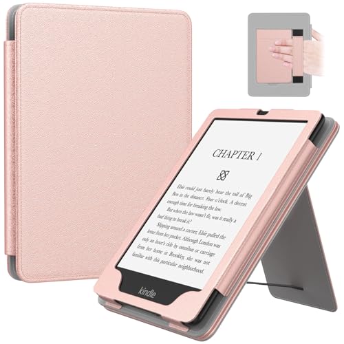 MoKo Kindle Paperwhite 2024/2021 カバー 第12/11世代 7/6.8インチ専用保護カバー Kindle Colorsoft 第1世代 2025 7インチ用全面保護ケース キンドルペーパーホワイト スタンドケース 手ホルダー付き 軽量 薄型 傷防止 手帳型 RoseGoldの画像