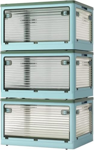 Paquete de 3 cubos de almacenamiento apilables, organizadores de armario de 50 litros con 3 tapas, ruedas, cajones, caja plegable plegable para ropa