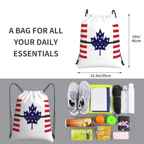 Canada Flag Drawstring Backpack Patriotic zipper Drawstring Bag for Men Women Sport Yoga Travel Gym3