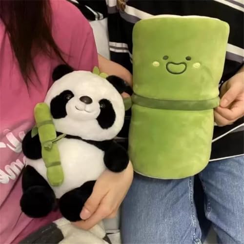 Image of Cute Panda Plush In Bamboo - Kawaii Soft Panda Stuffed Animal Toy, Plushie Doll Gift For Kids Girls Boys Birthday Valentine