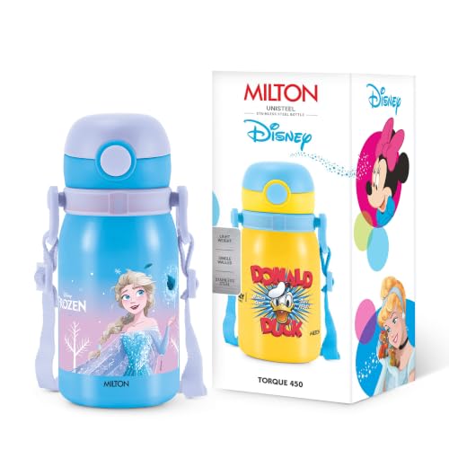 Image of MILTON Disney Torque 450 ISI Certified Stainless Steel Water Bottle, Leak Proof, Rust Proof, Single walled,1 Yr Warranty, Ideal Sipper Water Bottle for School Kids Bottle, 455 ml, Light Blue
