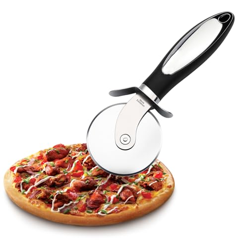 Roulette Pizza, Couteau à Pizza en Acier Inoxydable, Poignée Antidérapante, Roulette à Pizza de 21 cm, Accessoire Idéal pour la Découpe Facile de Pizzas, Nettoyage au Lave-Vaisselle