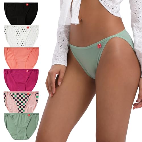 Recopilación de Braguitas para Mujer los 10 mejores. 41 INNERSY Braguitas de Bikini de Corte Alto Algodón Elástico Sexy para Mujer 6 Piezas(Luz Retro,Mediano)