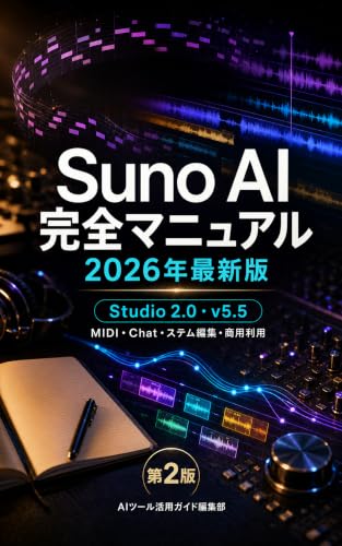 Suno AI Kanzen Manual 2026 Nen Saishinban: Studio Two Point Zero Version Five Point Five MIDI Chat Stem Henshu Shogyo Riyo o Zero Kara Jissen Dai Ni Han (Japanese Edition)