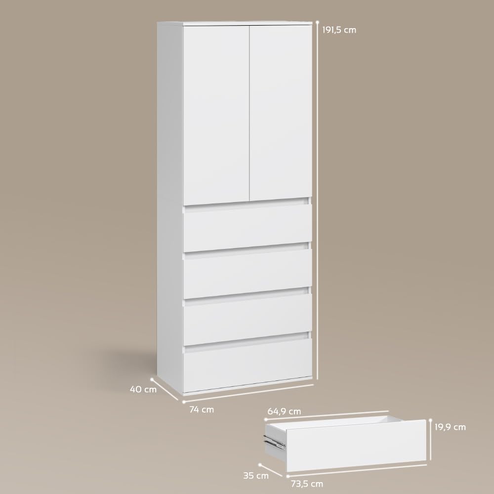 Livinity Armario Garda, Blanco, con 4 cajones