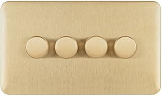 Schneider Electric - Lisse Screwless Deco (LSD) 4 Gang universal dimmer light switch - Wiring Devices 250W/VA, two way - 7mm raised edge plate with rounded profile, Satin Brass - GGBL6042CSBS