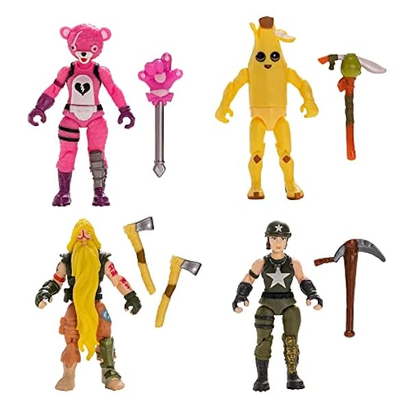 Fortnite FNT0987 Micro Legendary Series Squad Mode, fyra 2,5-tums mycket detaljerade figurer med skördsverktyg, multi