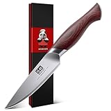 SHAN ZU Schälmesser 10cm, Japanisches Gemüsemesser Obstmesser, Kleines Küchenmesser mit scharfer Klinge aus 10CR15Mov-Edelstahl mit hohem Kohlenstoffgehalt & Ergonomischer Griff aus Pakkaholz