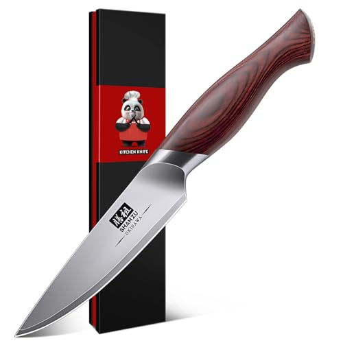 SHAN ZU Schälmesser 10cm, Japanisches Gemüsemesser Obstmesser, Kleines Küchenmesser mit scharfer Klinge aus 10CR15Mov-Edelstahl mit hohem...