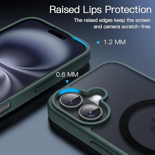 Image of Elzzi Magnetic Compatible with iPhone 16 Case (Compatible with MagSafe) Translucent Shockproof, Anti-Fingerprint Phone Case, Green
