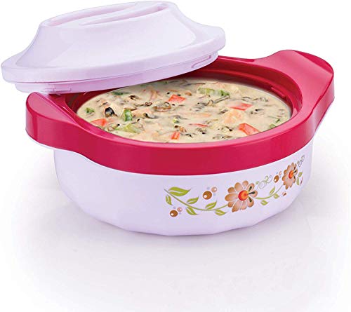 Image of Kuber Industries Floral Design Plastic Insulated Steel Casseroles,1500 ML (Light Pink) - CTKTC30908
