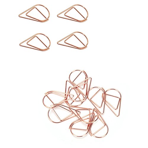 Lot de 100 petits trombones/marque-pages dorés en forme de goutte d'eau en acier inoxydable, pour livre, mémo, papier, poster, photo