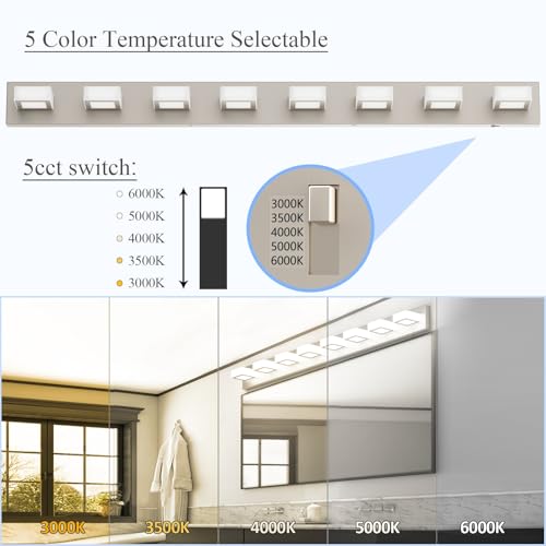 Image of Ralbay 52inch Brushed Nickel Vanity Lights 8 Lights Dimmable 5 Color Temperature Acrylic Modern LED Bathroom Vanity Lighting Fixtures Brushed Nickel