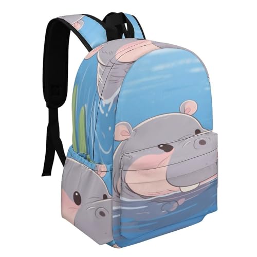 Cute Hippo Printed Backpack Water-Resistant Pack Stylish Bag Lightweight Travel Backpack2
