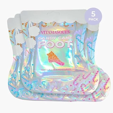 Vitamasques Candy Cane Moisturizing Foot Mask 5 Pack - Korean Skin Care Foot Mask with Shea Butter for Soft Skin Cover