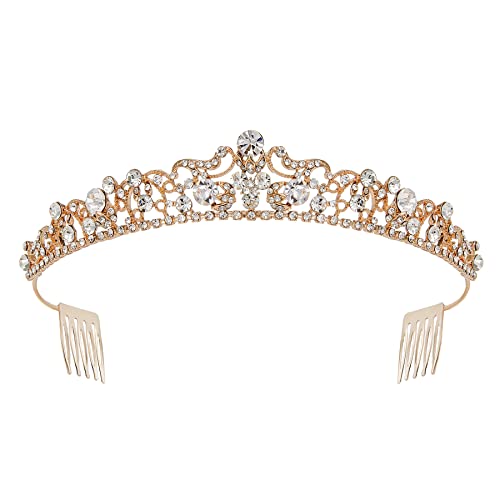 SWEETV Trouwtiara’s en kronen met zijkam, Strass Bruids Kroon Prinses Tiara Sieraden Hoofddeksels voor Vrouwen en Meisjes