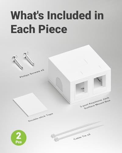 2-Port Keystone Jack Aufputzdose für STP Cat7/Cat6A RJ45 Keystone Jack, rj45 Aufputzdose für UTP Cat6/Cat5e/Cat5 RJ45 Keystone Jack Weiß, 2-Pack