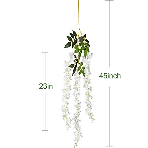 Dearhouse 6 Pack 3.75 Feet/Piece Artificial Fake Wisteria Vine Ratta Hanging Garland Silk Flowers String Home Party Wedding Decor (6Pcs-Large White Wisteria) #TOP3