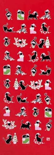 染の安坊 手ぬぐい「ネコのクリスマス」 本染め 綿100% 特岡 日本製 35cm×100cmのサムネイル
