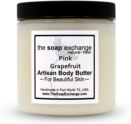 The Soap Exchange Body Butter - Pink Grapefruit Scent - Hand Crafted 4 fl oz / 120 ml Natural Artisan Skin Care, Shea Butter, Aloe Vera, Nourish, Moisturize, & Protect. Made in the USA.