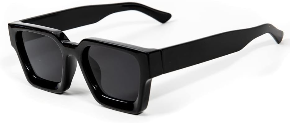 Street Knitted Thick Chunky Square Frame Shades for Men Women Retro Rectangle UV Protection Trendy Unisex Hip Hop Y2K Simple Designer Sunglasses Fashion Dark Black Sunglasses