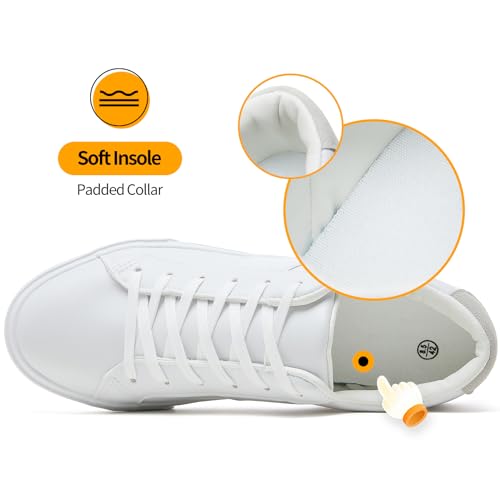 ZGR Men's Synthetic Leather White Sneakers,Low Top White Tennis Shoes,Lace up Casual Shoes4