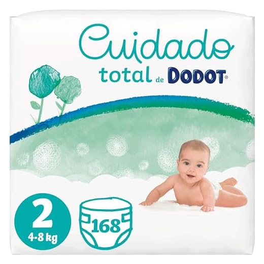 Dodot Pañales Bebé Cuidado Total Talla 2 (4-8 kg), 168 Pañales, Suave Protección de la Piel de Dodot con Ingredientes de Origen Vegetal