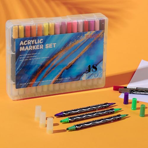 Belleza Suprema Lot de 48 marqueurs de peinture acrylique de qualité supérieure pour bois, toile, pierre, peinture sur roche, verre, surfaces en céramique, loisirs créatifs Belleza Suprema Lot de 48 marqueurs de peinture acrylique de qualité supérieure pour bois, toile, pierre, peinture sur roche, verre, surfaces en céramique, loisirs créatifs