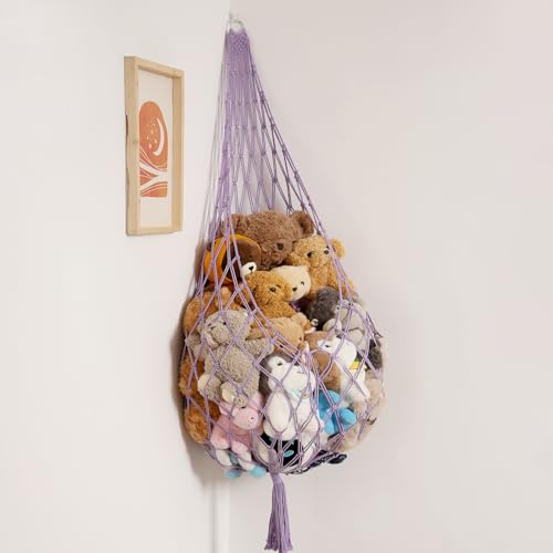 Image of Amdermi Upgrade Stuffed Animal Hammock Corner or Wall Hanging Net for Stuffy Animal Storage Macrame Toy Display Over Door Toy Holder Kid Bedroom Decor Playroom Organizer (Purple XL)