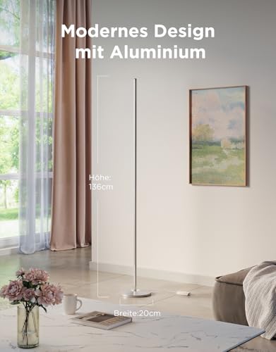 Govee RGBIC LED Stehlampe Wohnzimmer, 1000lm Stehleuchte Dimmbar, Arbeiten mit Matter & Alexa, 85 Szenenmodi, 16 Millionen Farben, DIY & Musikmodi, 136cm Ecklampe für Schlafzimmer Deko, Silber 2
