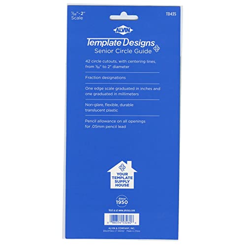 Image of Alvin, TD435, Senior Circle Guide Template, Drawing and Drafting Tool - 42 Circles, 5 x 8 x .030 Inches